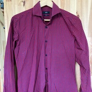 Hugo Boss red/blue gingham dress shirt (size 15)